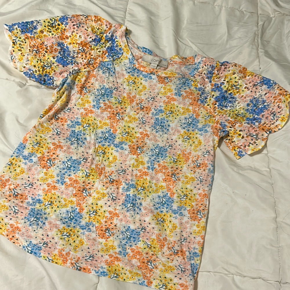 Loft SP Floral Blouse Eyelet Pink Blue Yellow Easter Petite Small Cottage Core